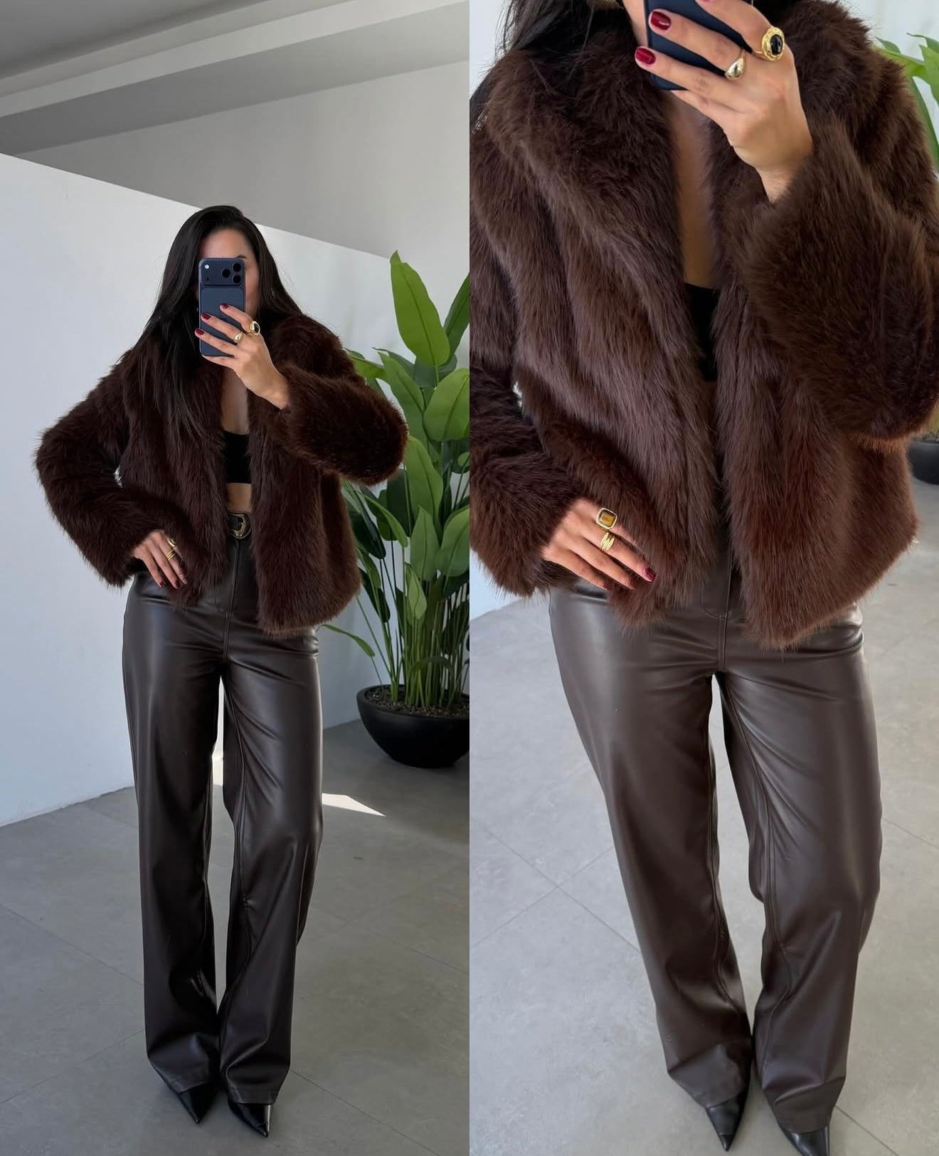 Brown Palazzo Leather Pants