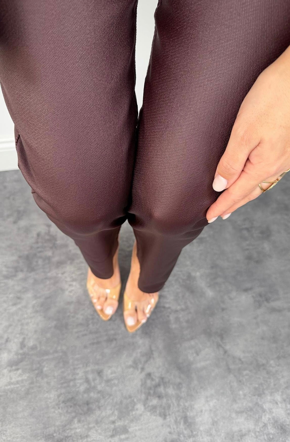 Leather-like burgundy jeans