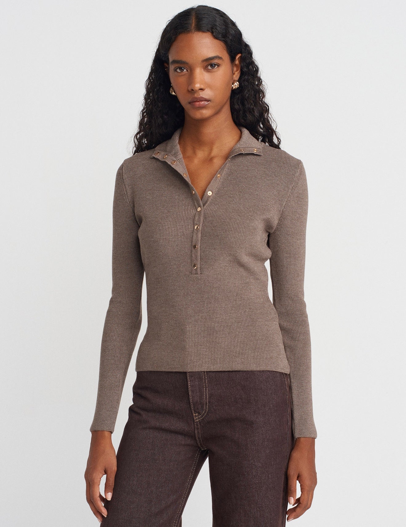 Taupe Stand Collar Sweater