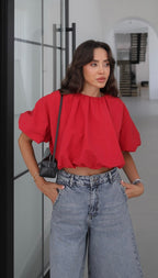Balloon Sleeves Top - Red