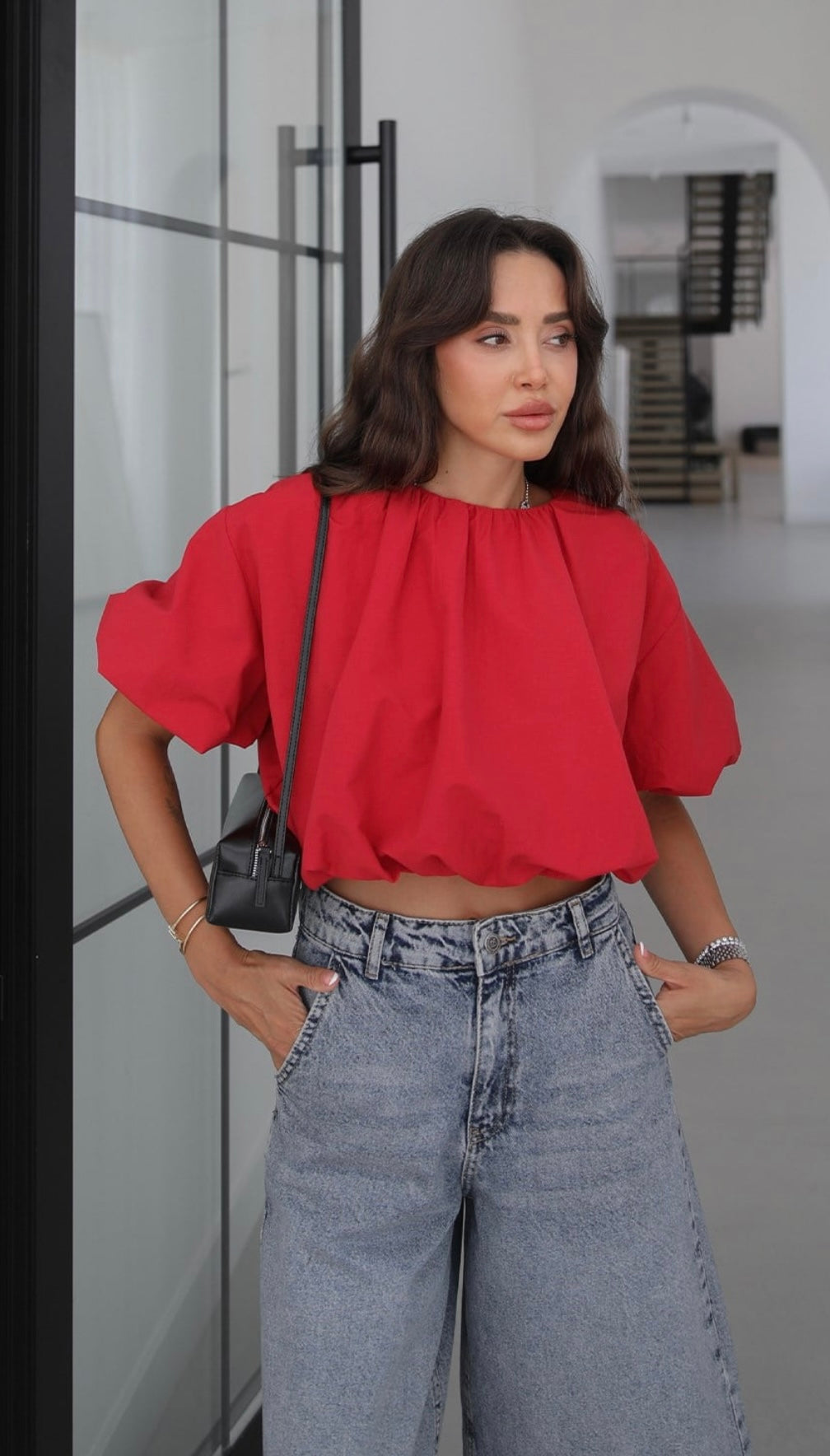 Balloon Sleeves Top - Red