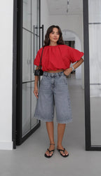 Balloon Sleeves Top - Red