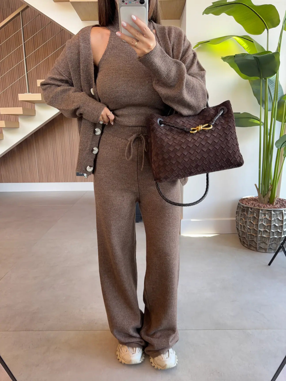 Knit 3-Piece Set - Brown