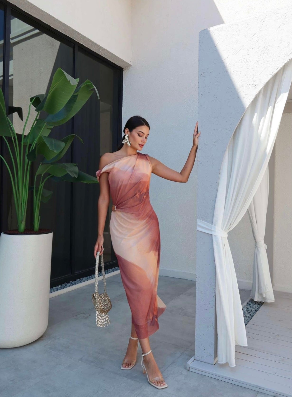 Patterned Draped Dress