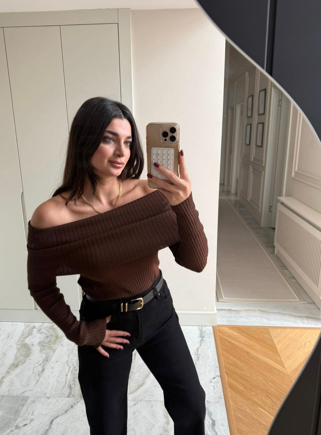 Brown Ribbed Top