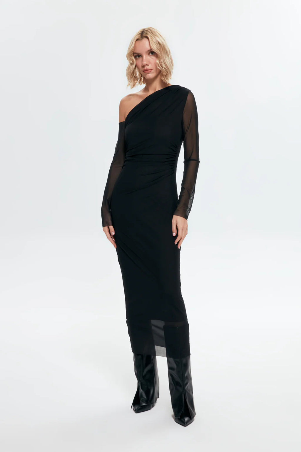 Asymmetric Tulle Midi Dress