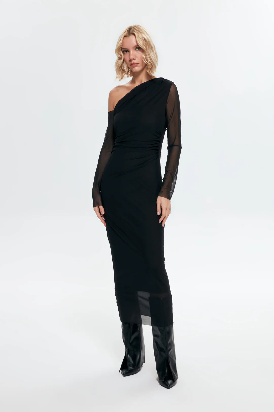 Asymmetric Tulle Midi Dress