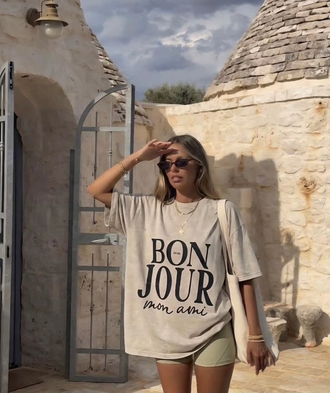 Bonjour T-shirt - Beige