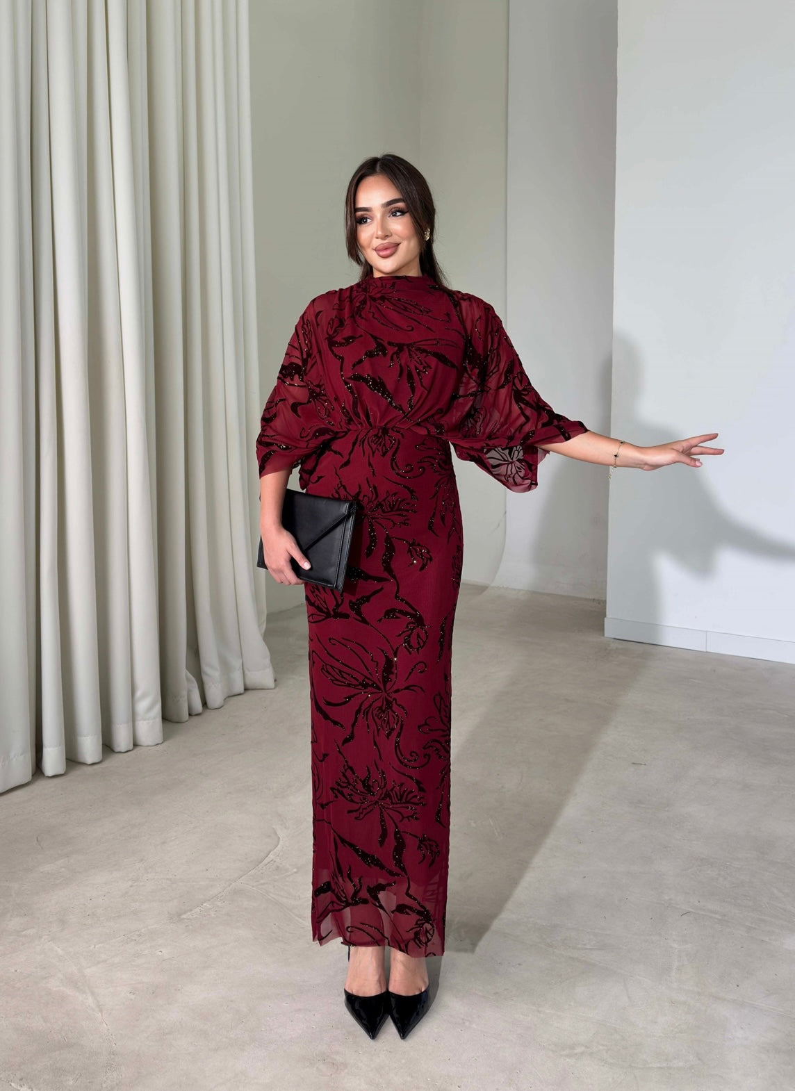 Amara Floral Dress - Bordeaux