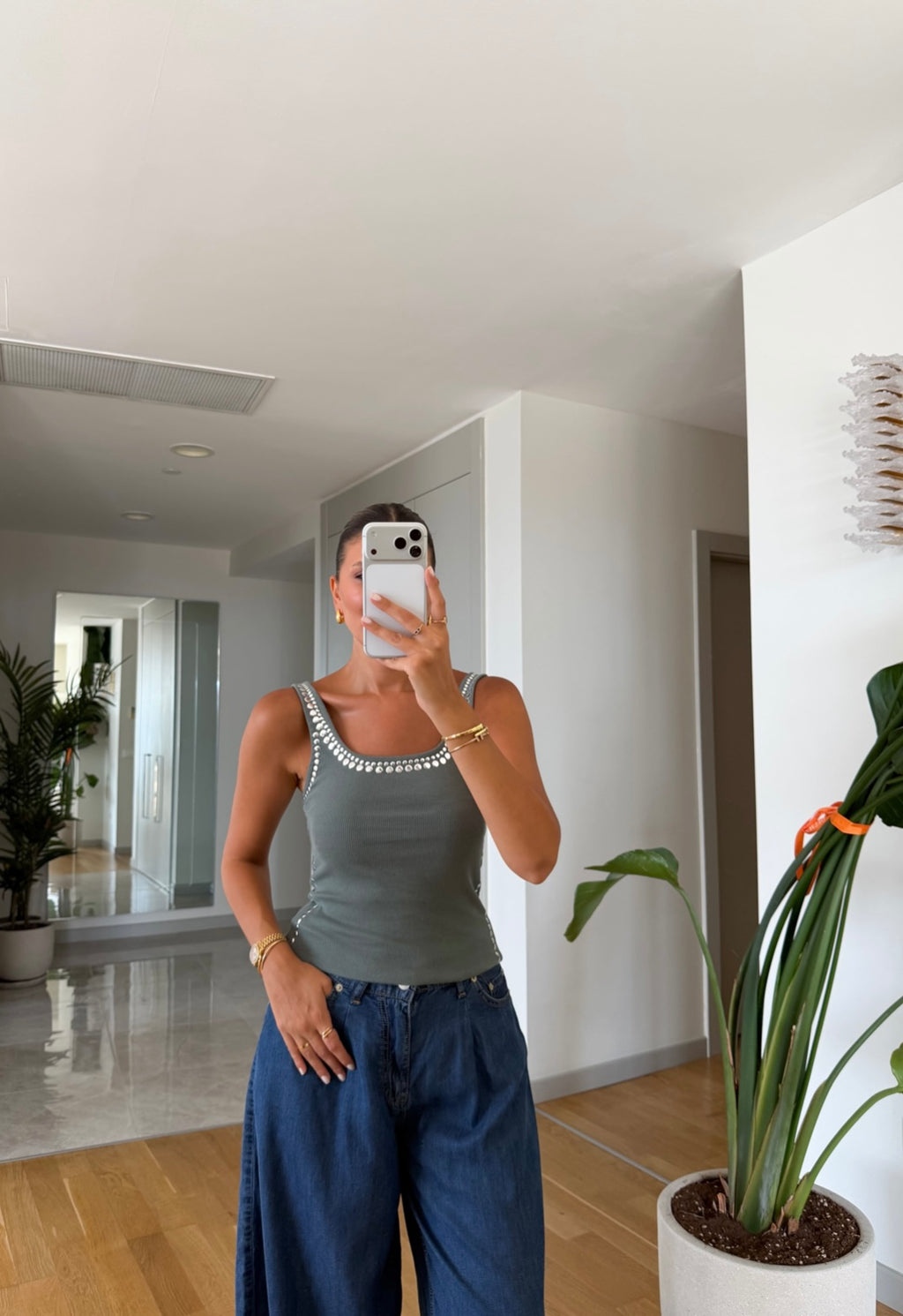 Bella Stud Top - Khaki