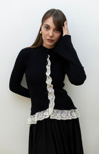 Lace-Detailed Cardigan - Black