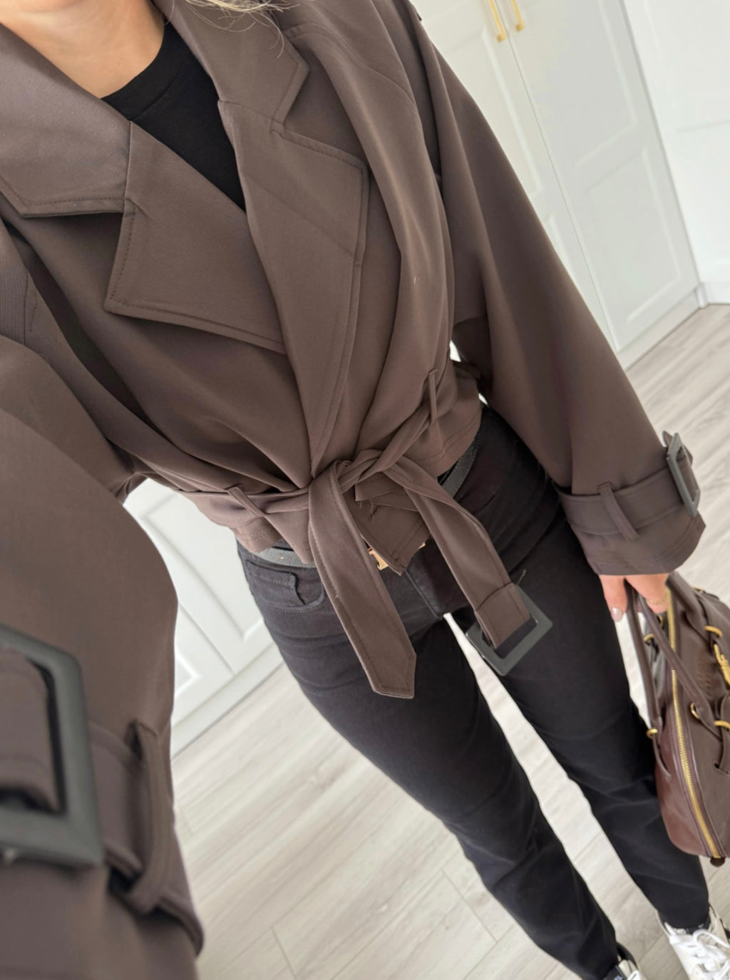 Cropped Trench Coat- Brown