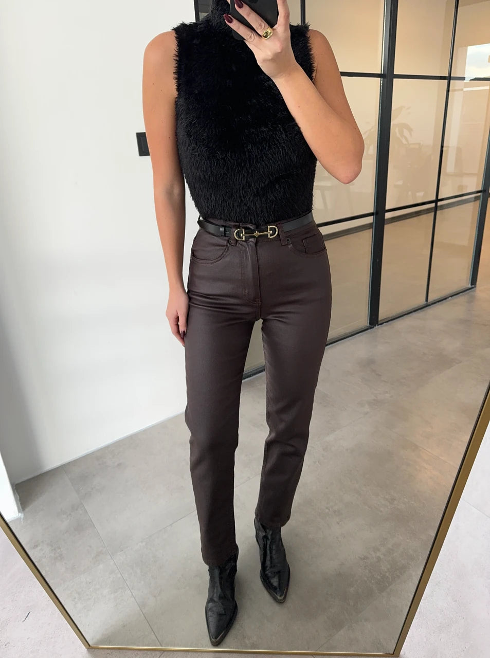 Leather-like Brown Jeans