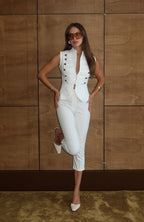 Gold Buttoned Vest - White