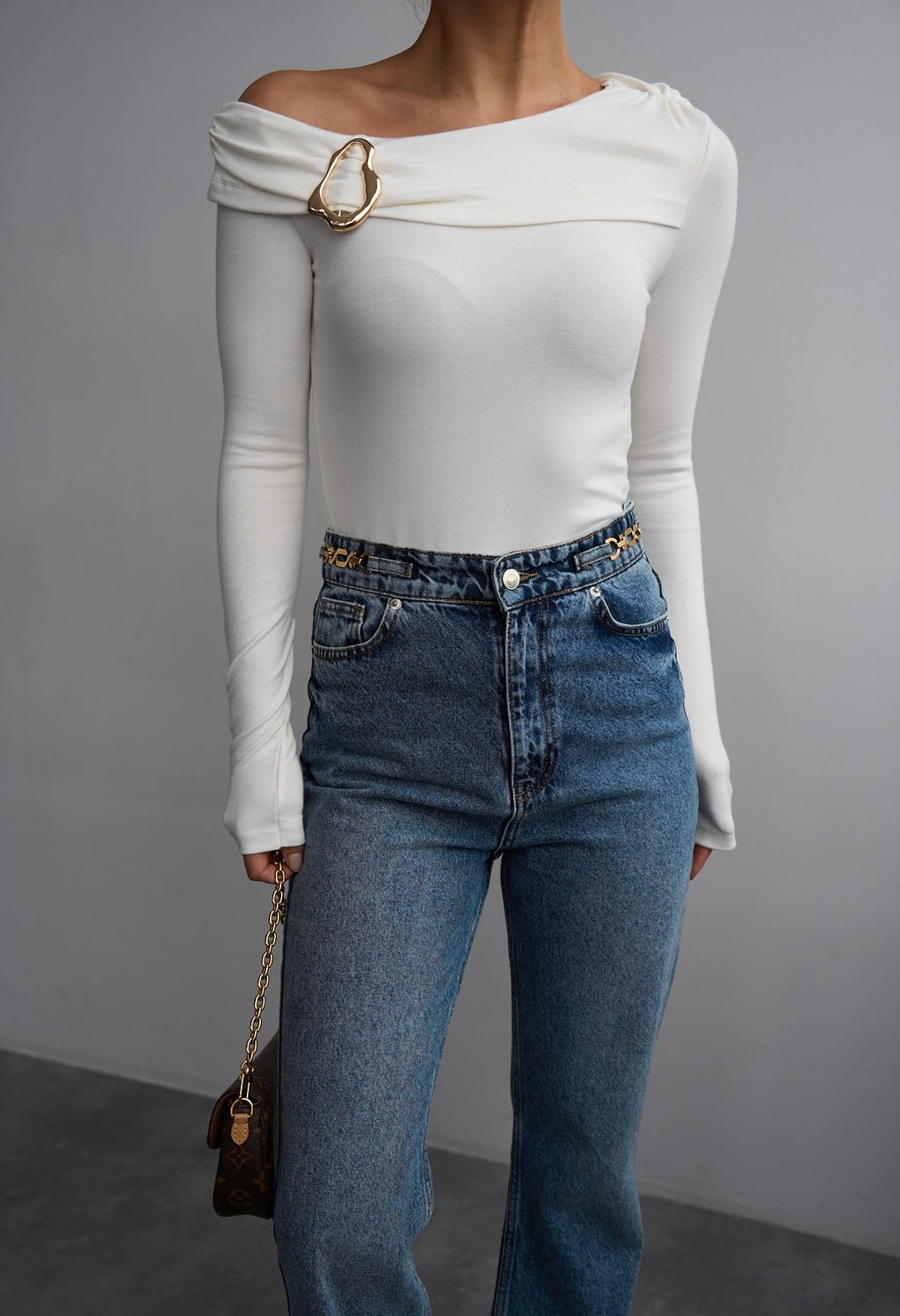 White off shoulder buckled top