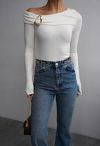 White off shoulder buckled top