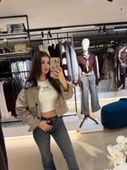 Beige Jacket with Leather Collar