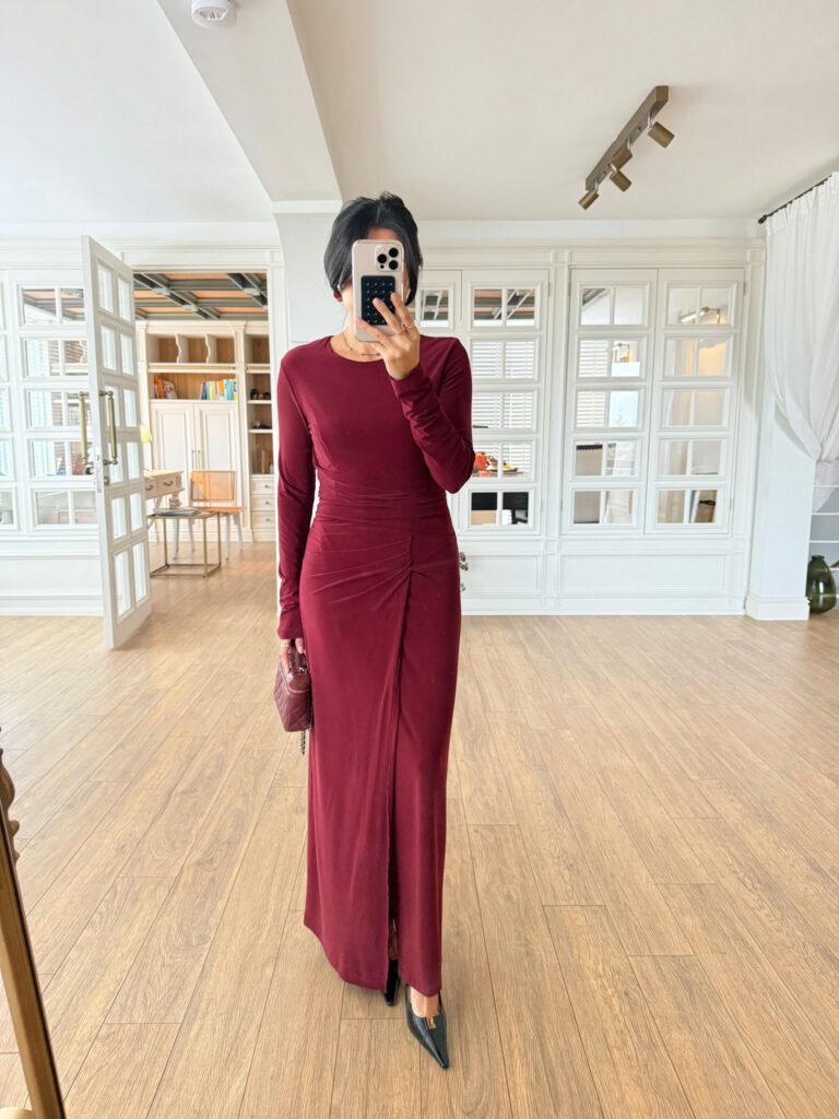 Bordeaux - Lycra Draped Dress