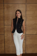 Gold Buttoned Vest - Black