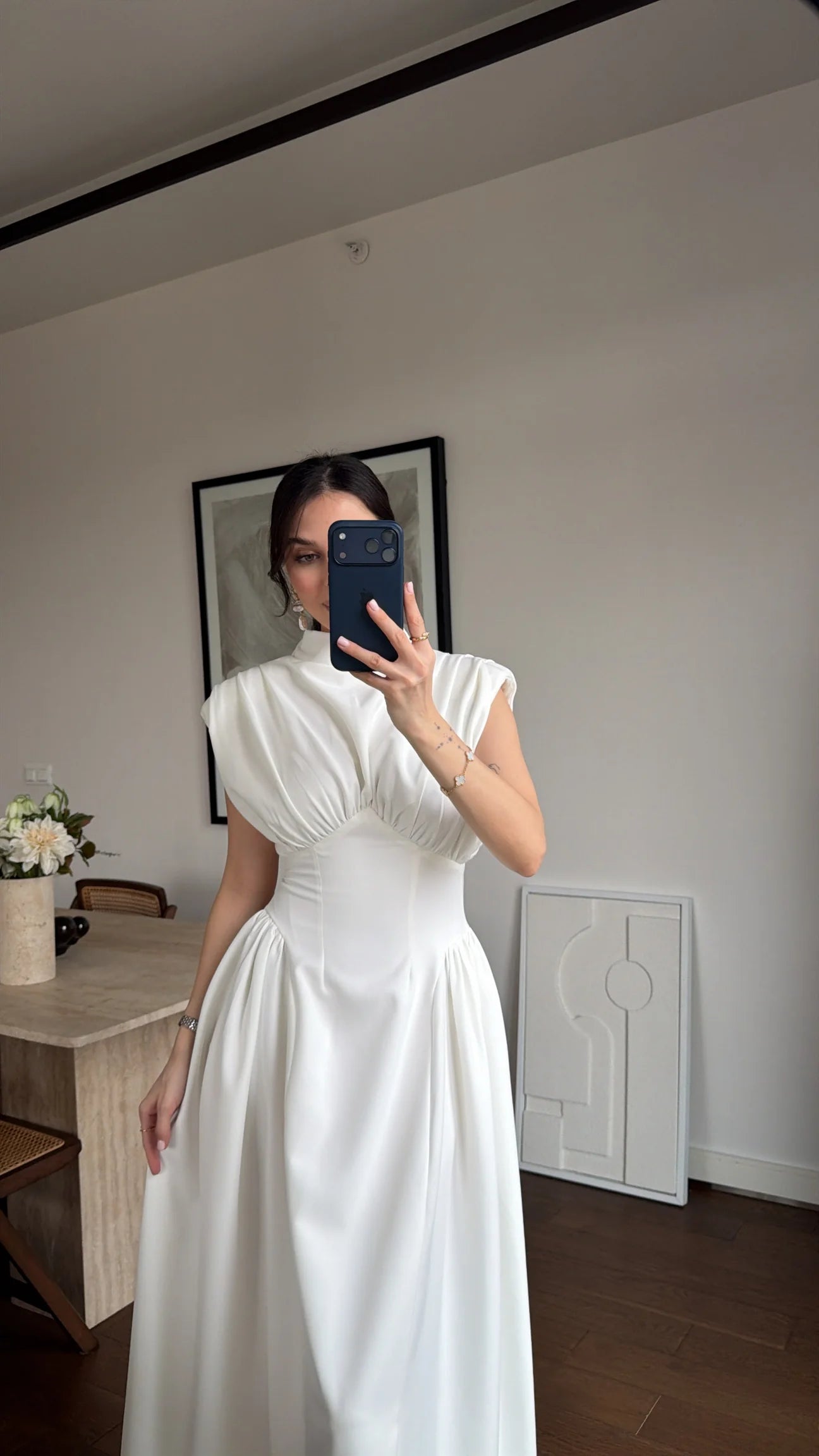 White Waist-detailed Dress