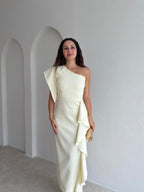 Yellow one shoulder dress