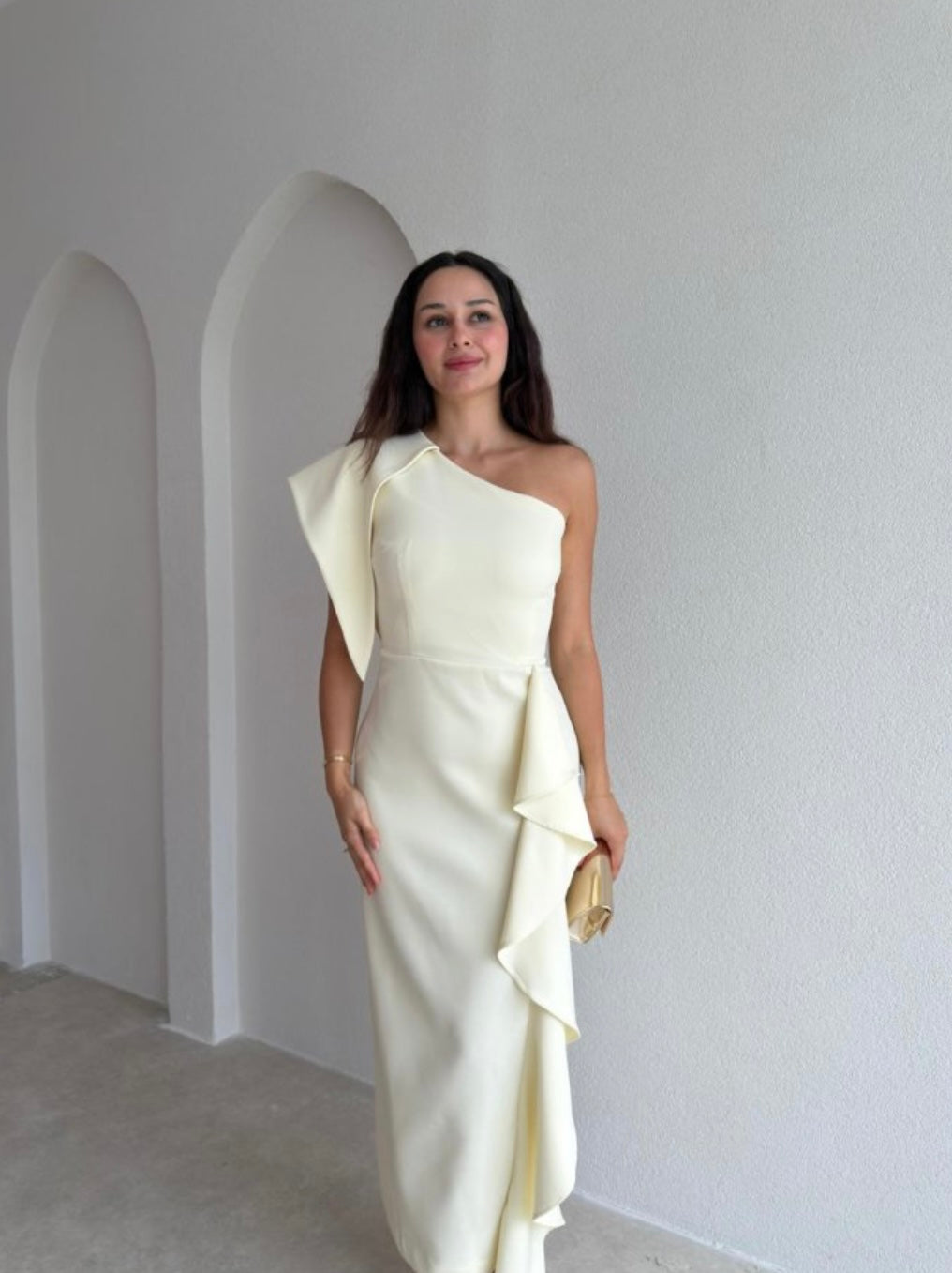 Yellow one shoulder dress
