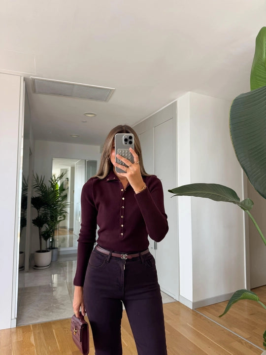 Plum Stand Collar Sweater
