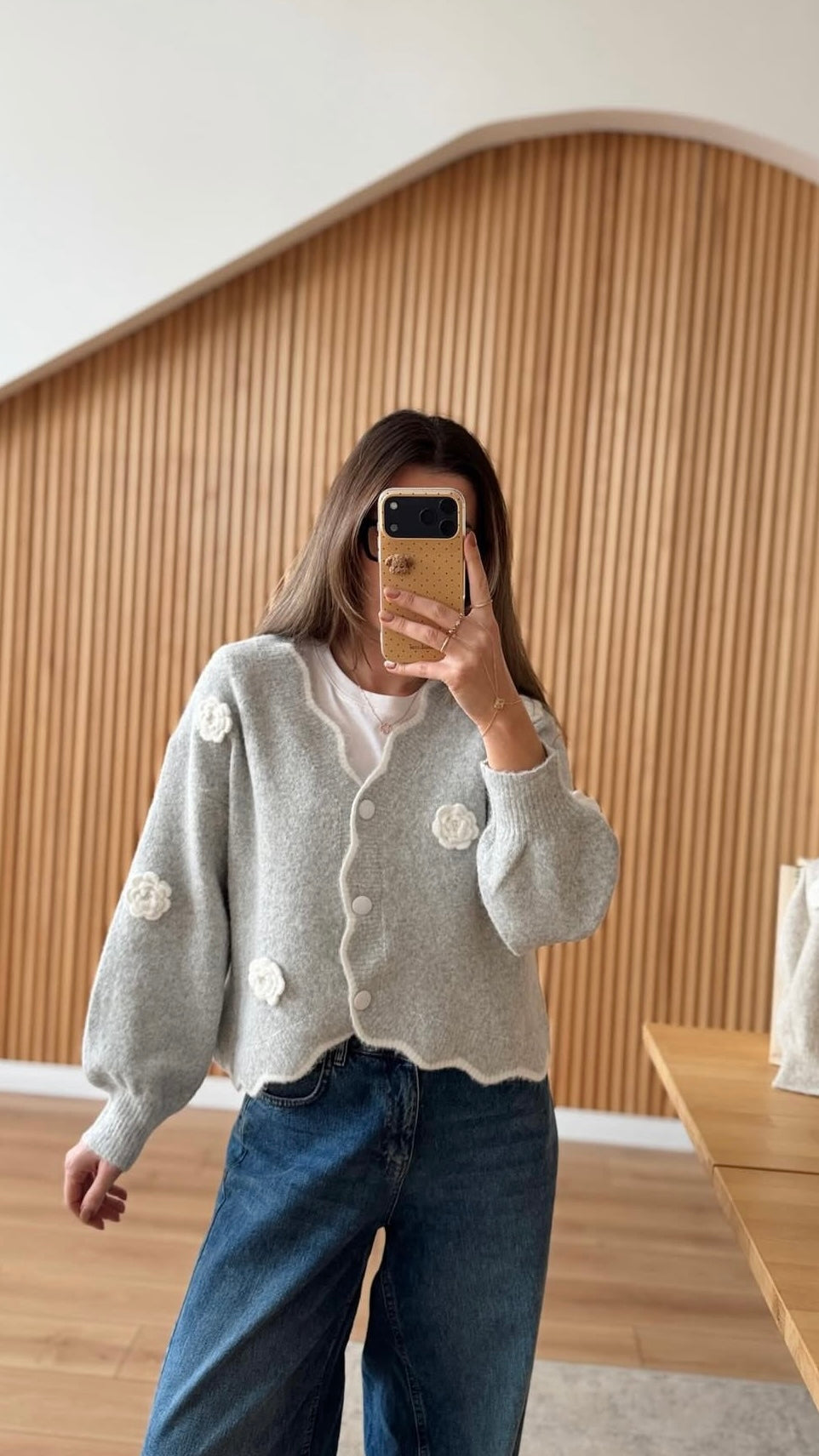 Grey cardigan with flowers