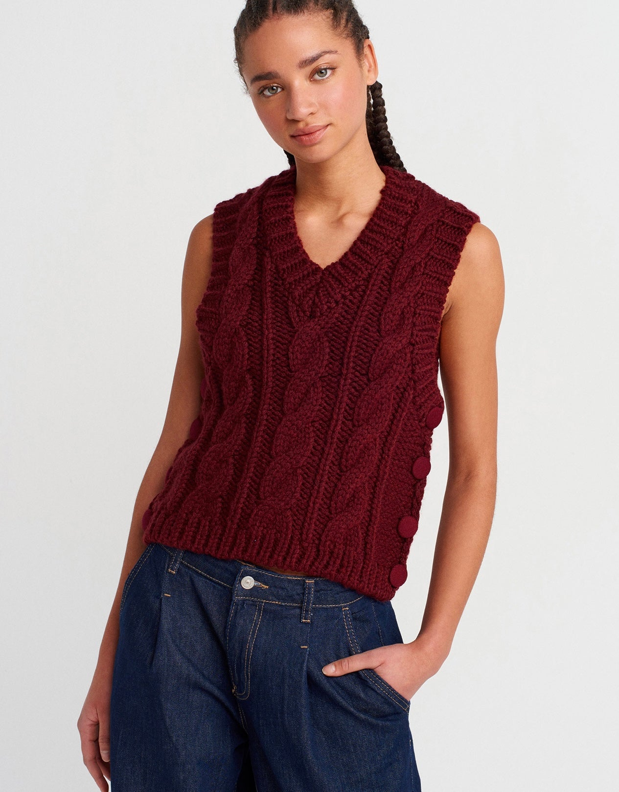 V-neck Braided Sweater