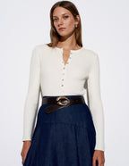 Ribbed Button Top - Ecru