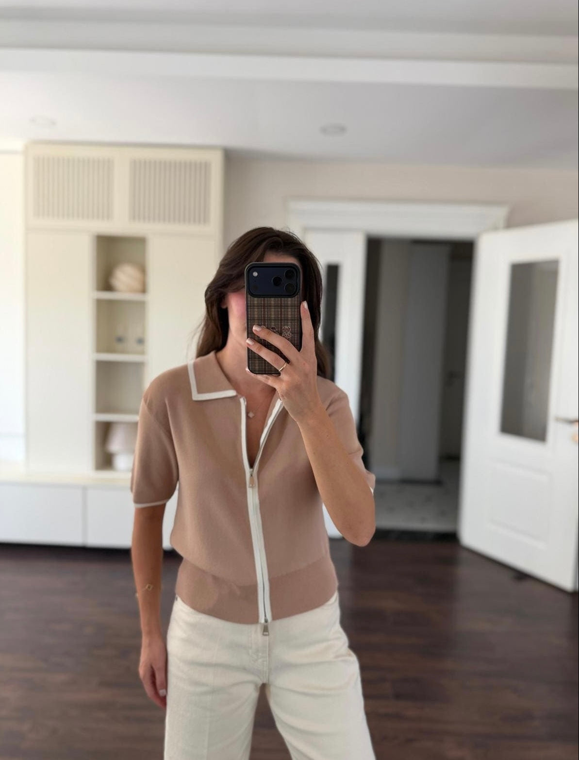 Zip Knit Top - Beige