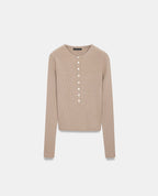 Ribbed Button Top - Mocha