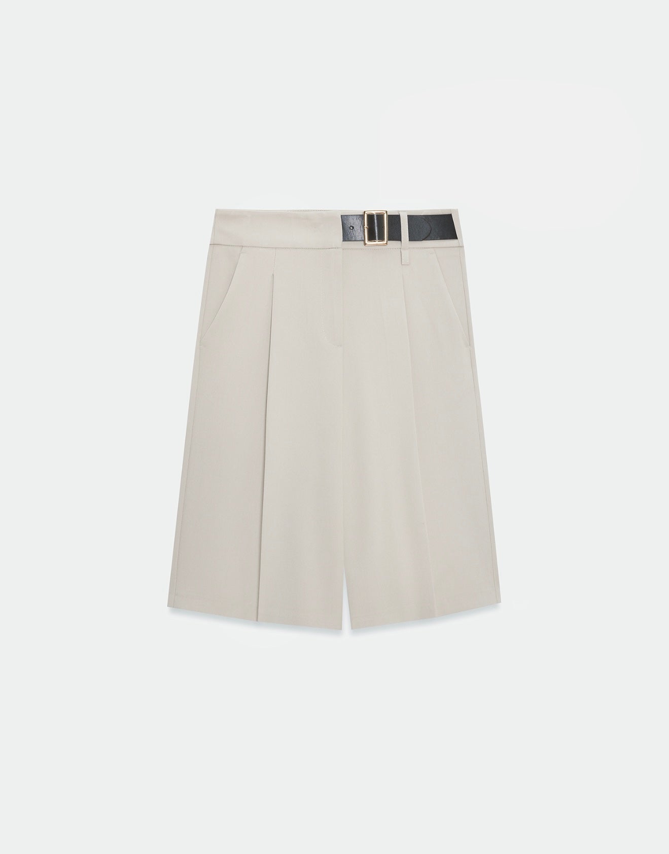 Beige Belted Shorts