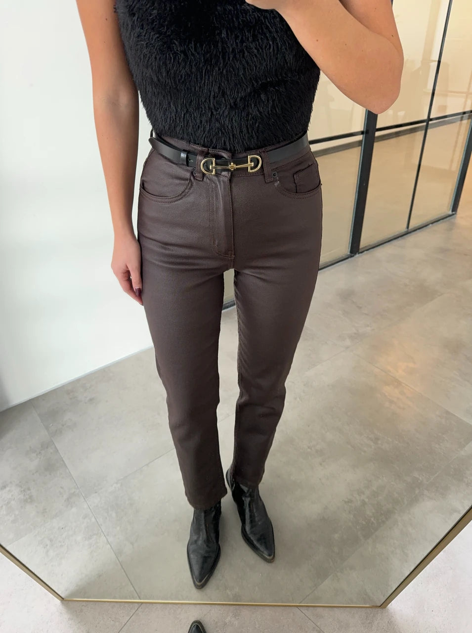 Leather-like Brown Jeans