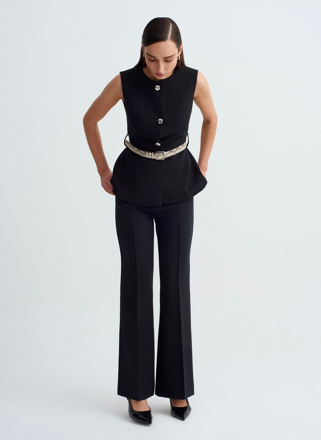 Belted Black Vest