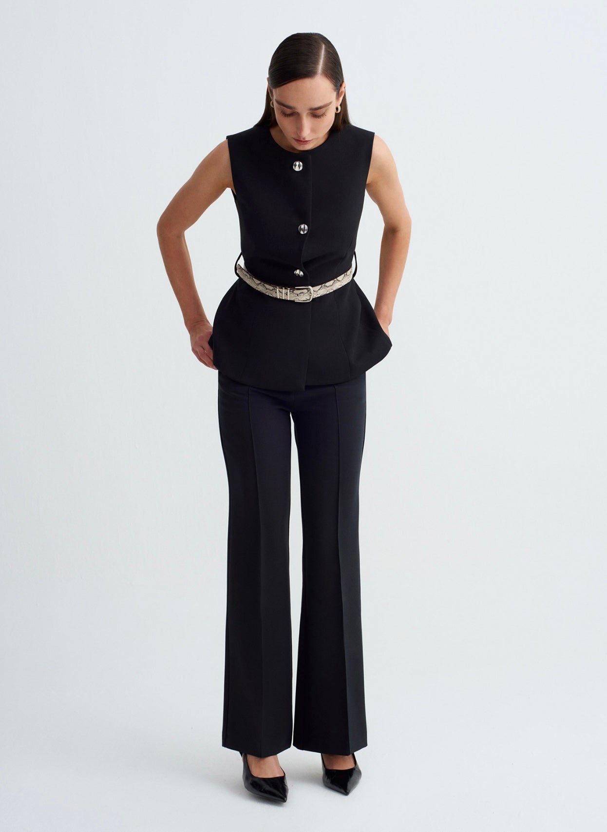 Belted Black Vest
