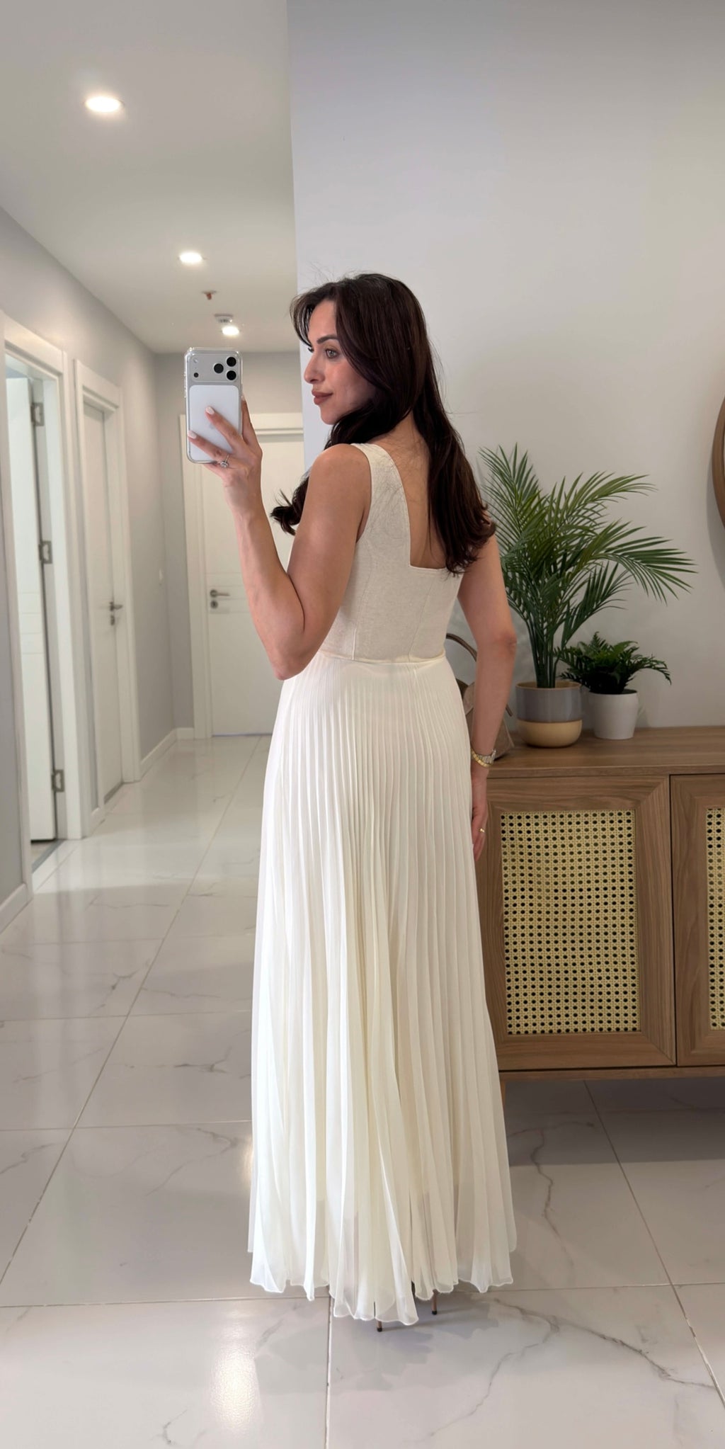 Cream Pleated Dress