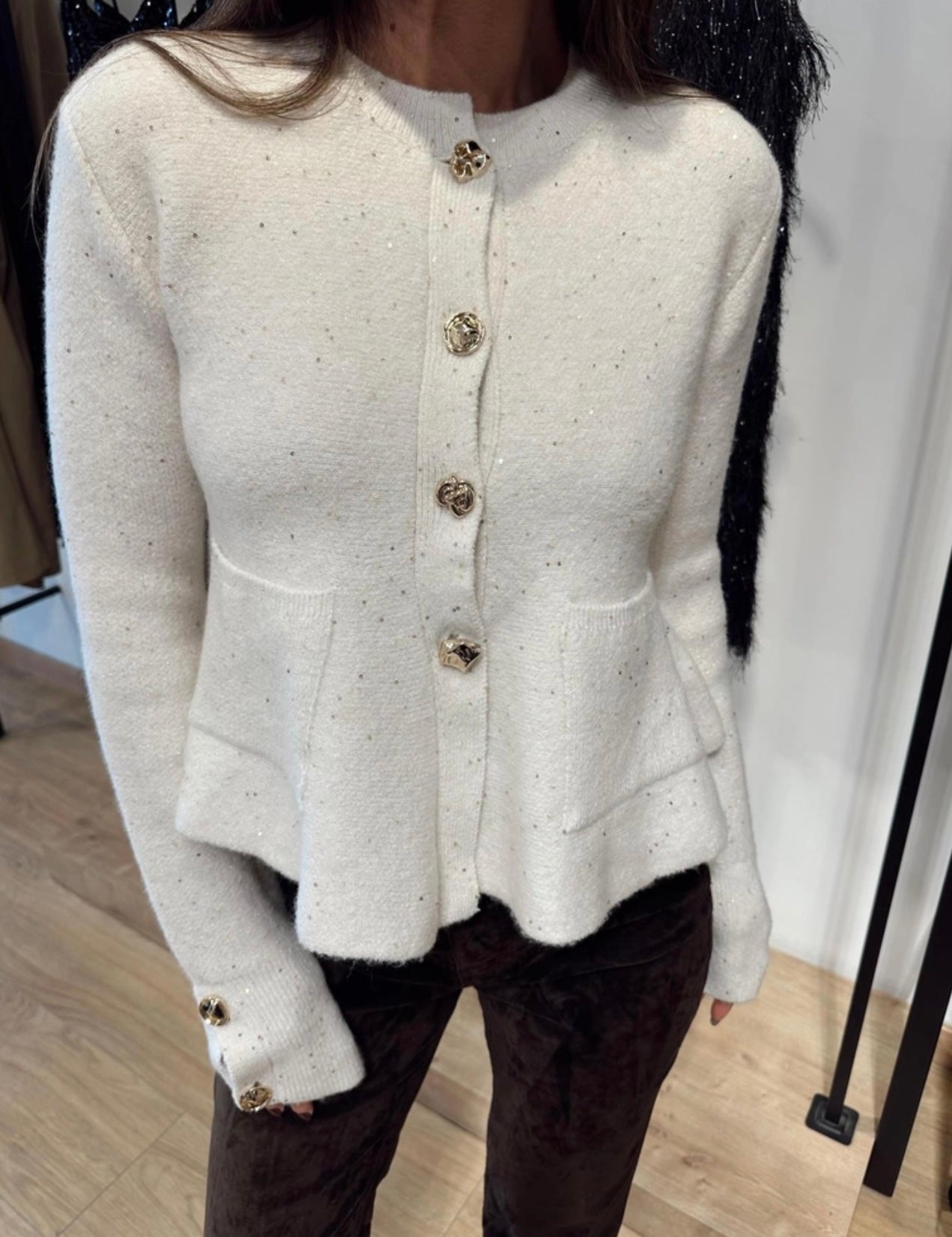 Dilvin Ecru Sweater with Gold details