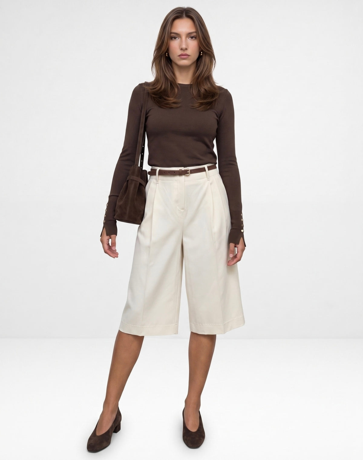 Cuff Button Top - Brown