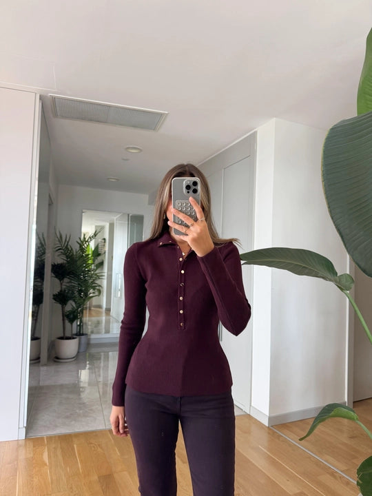 Plum Stand Collar Sweater