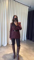 Belted-Blazer Burgundy