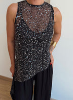 Metallic Asymmetrical Top - Black