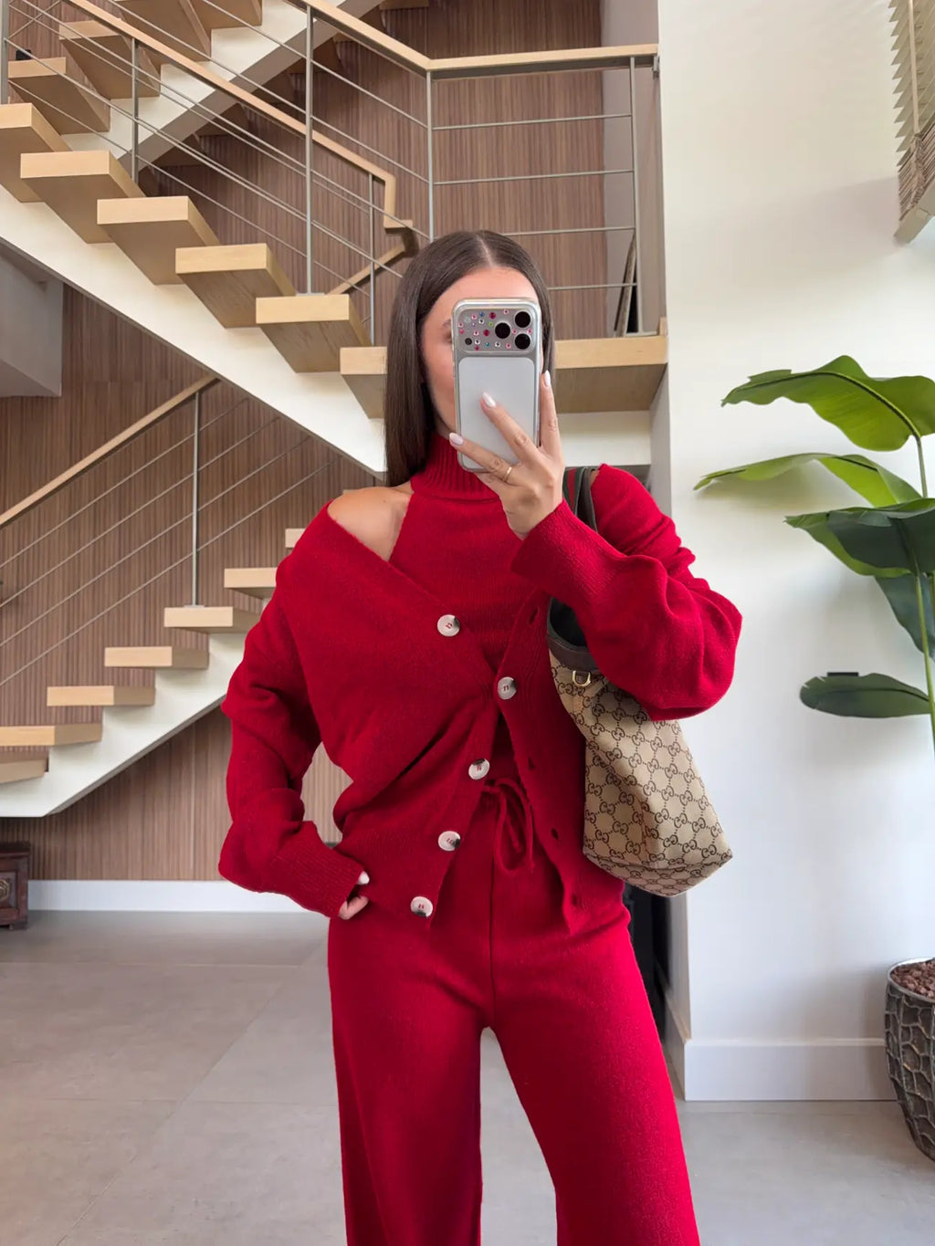 Knit 3-Piece Set - Red