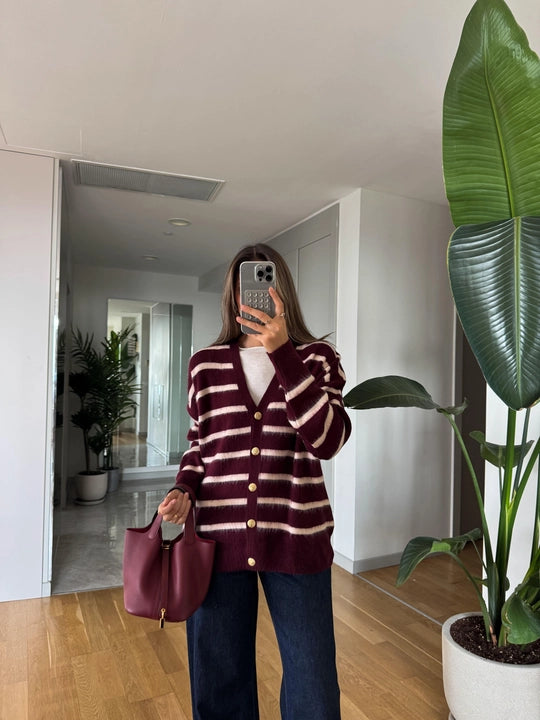 Burgundy Striped cardi