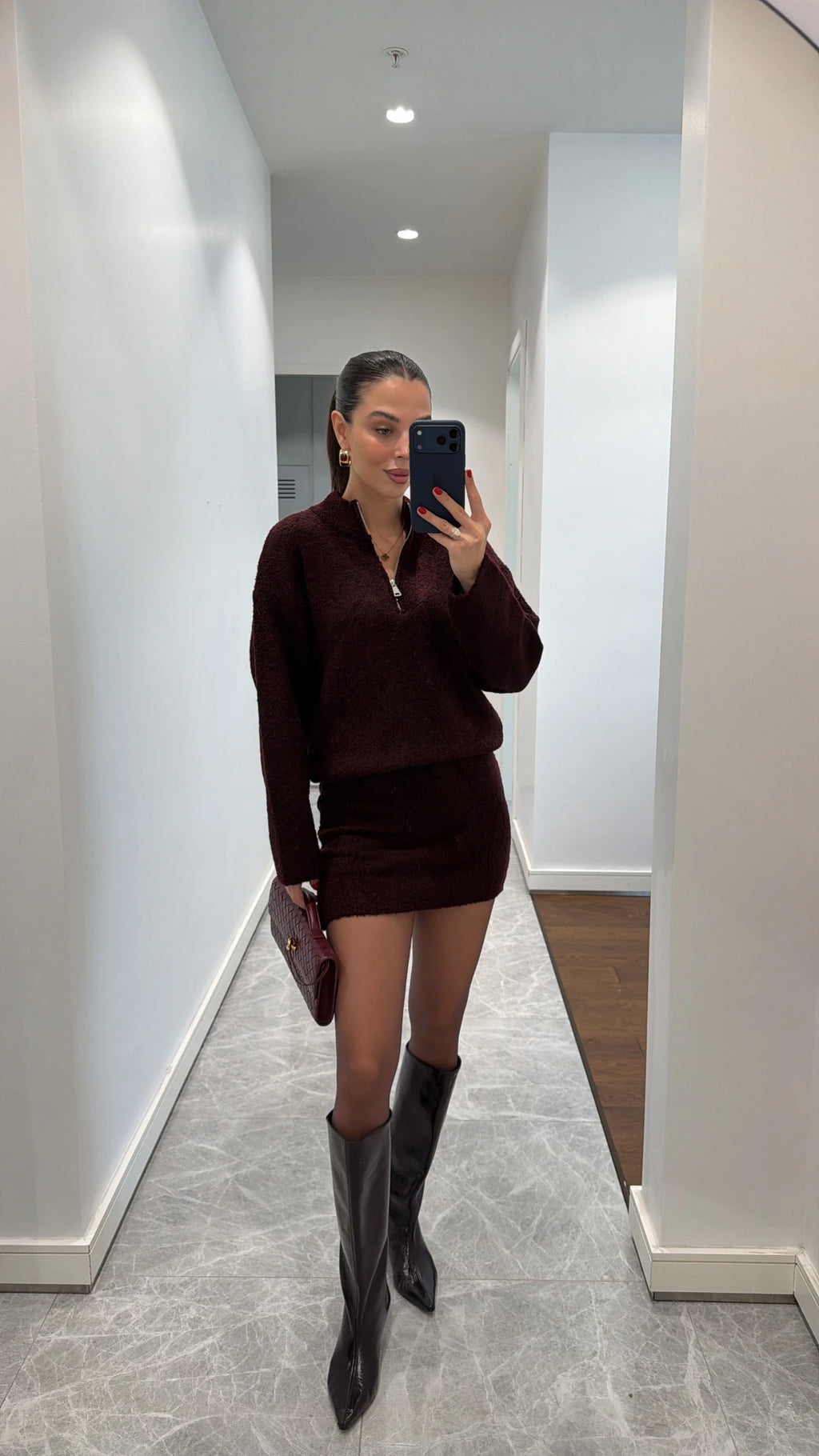 Burgundy Triko Skirt-set