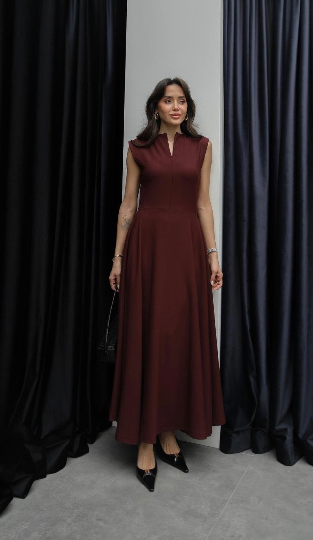 V-neck Bordeaux Dress