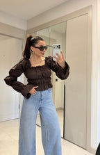 Puff-Sleeve Top - Brown