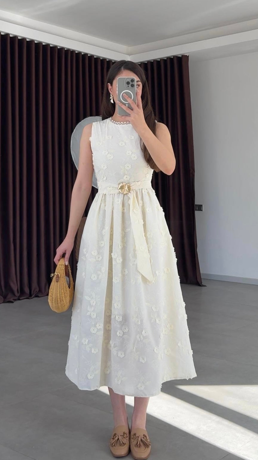 Floral Dress with Gold Buckle