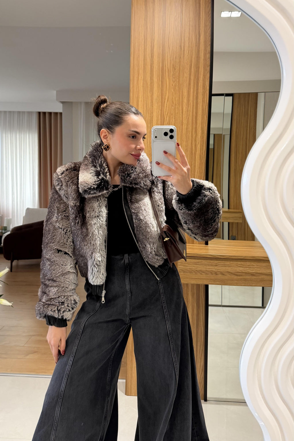 Leather-detailed Fur Jacket