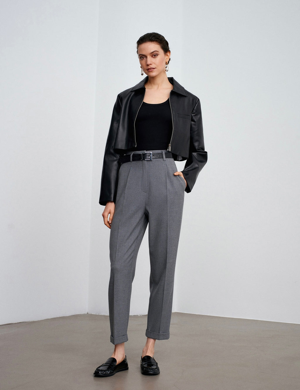 Belted grey trousers